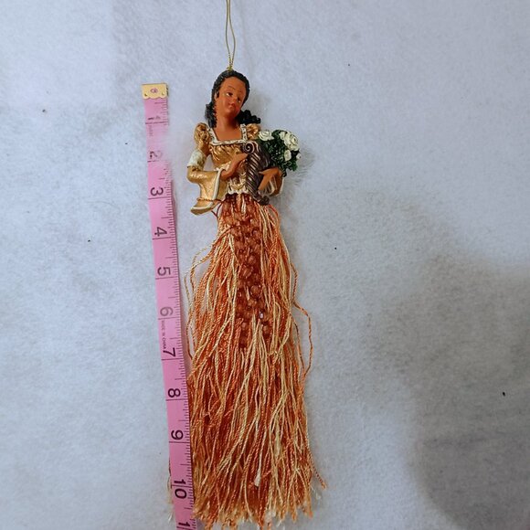 EUC: Vintage Gold & Orange Beaded Tassel Angel Christmas Ornament MCM Holiday - Picture 4 of 4